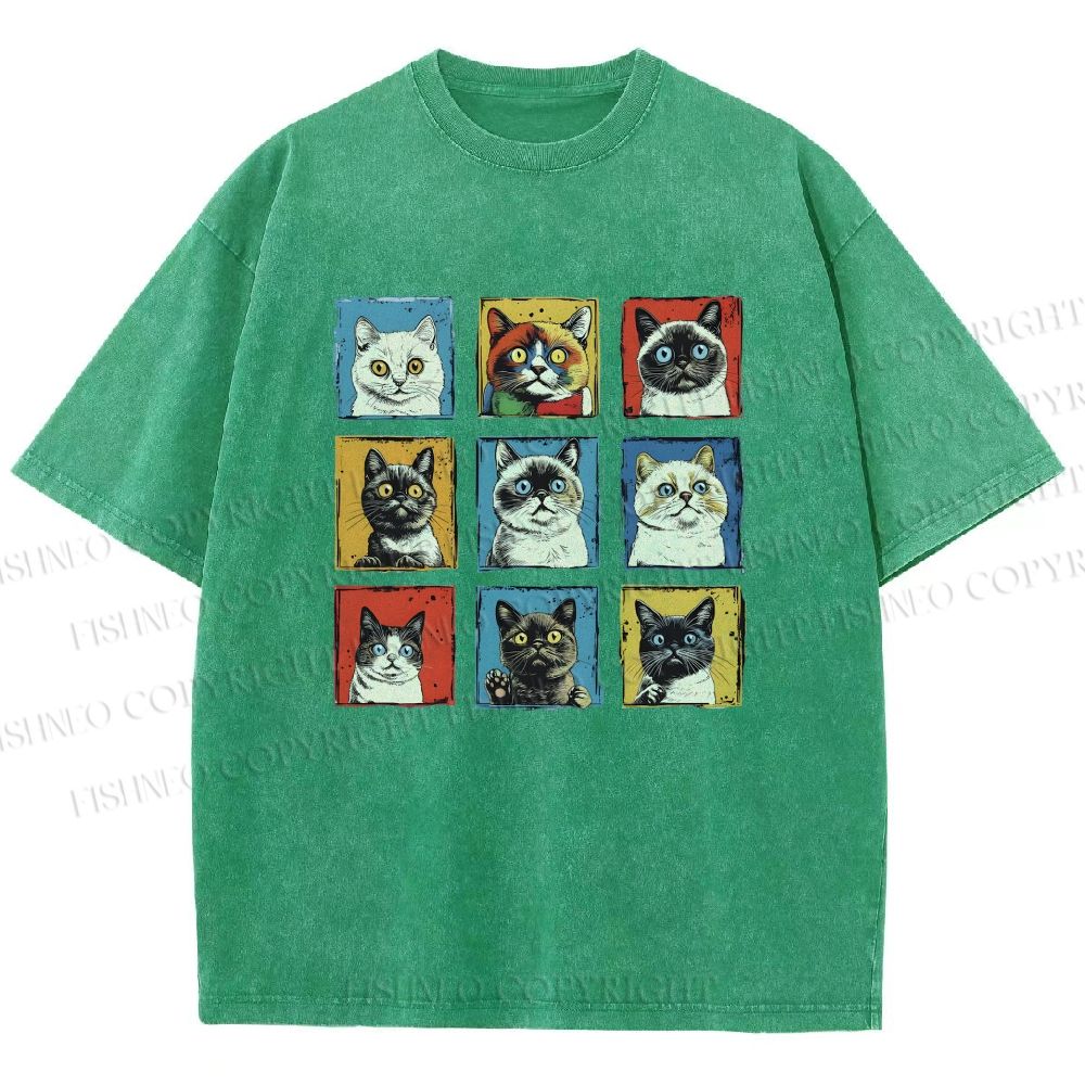Unisex Cats Printed Washed Tee