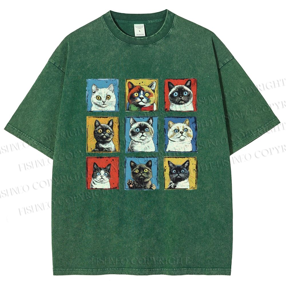 Unisex Cats Printed Washed Tee