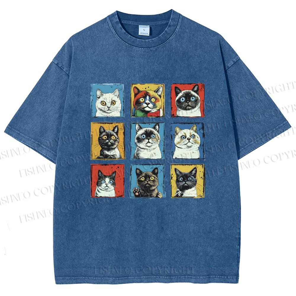 Unisex Cats Printed Washed Tee