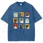 Unisex Cats Printed Washed Tee