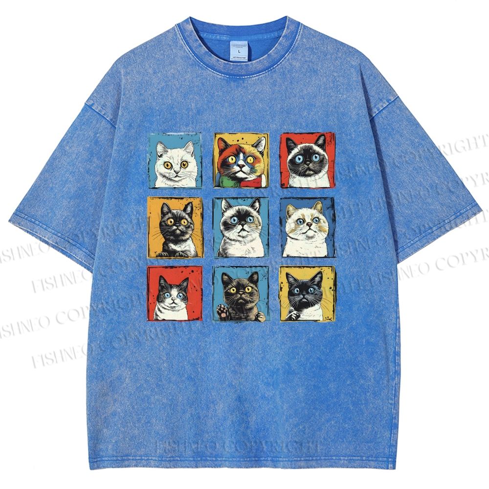 Unisex Cats Printed Washed Tee