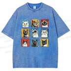 Unisex Cats Printed Washed Tee