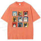 Unisex Cats Printed Washed Tee