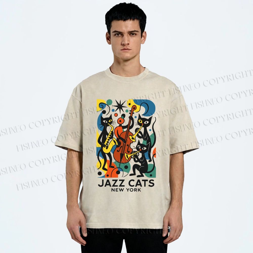 Unisex Jazz Cats Printed Washed Tee