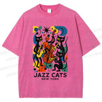 Unisex Jazz Cats Printed Washed Tee