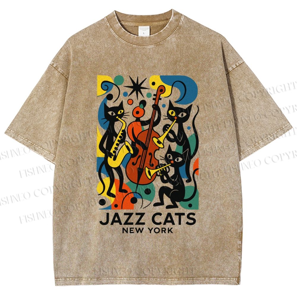 Unisex Jazz Cats Printed Washed Tee