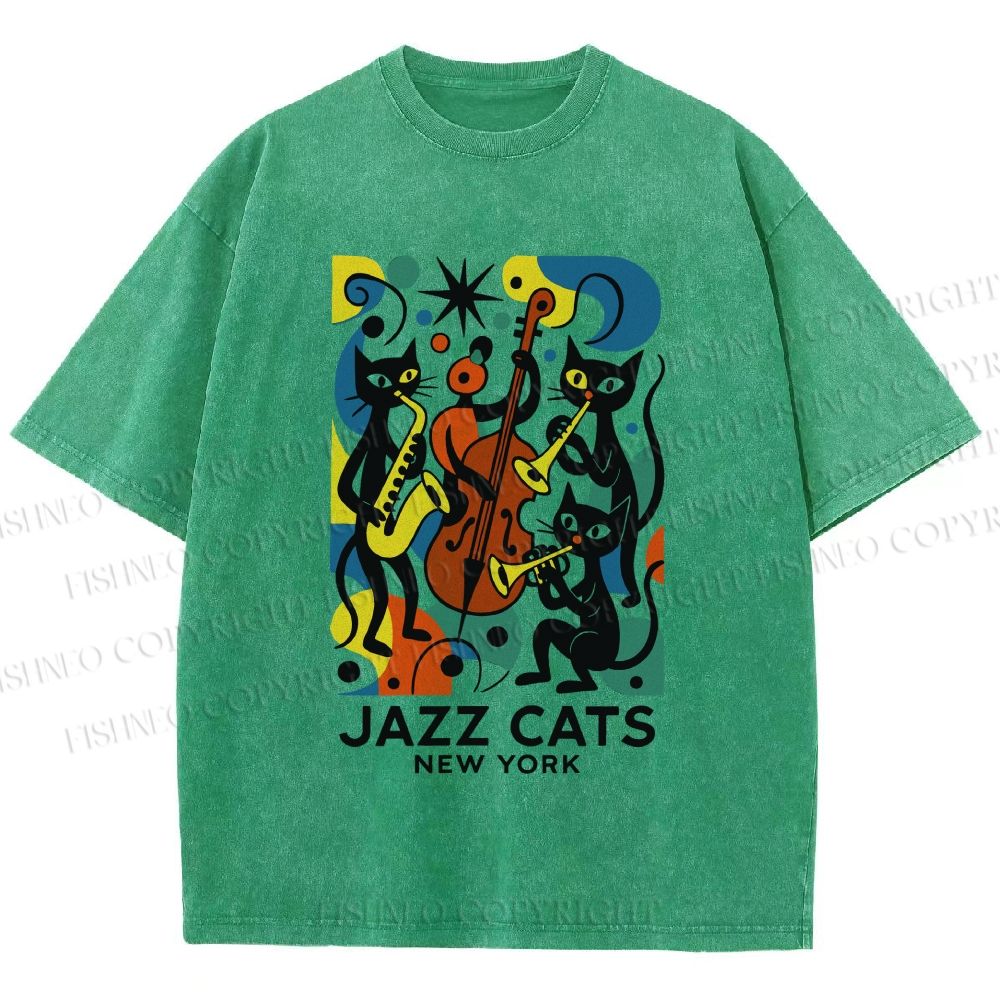 Unisex Jazz Cats Printed Washed Tee