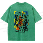 Unisex Jazz Cats Printed Washed Tee