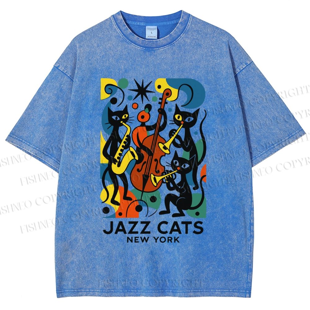 Unisex Jazz Cats Printed Washed Tee