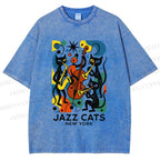 Unisex Jazz Cats Printed Washed Tee