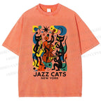 Unisex Jazz Cats Printed Washed Tee