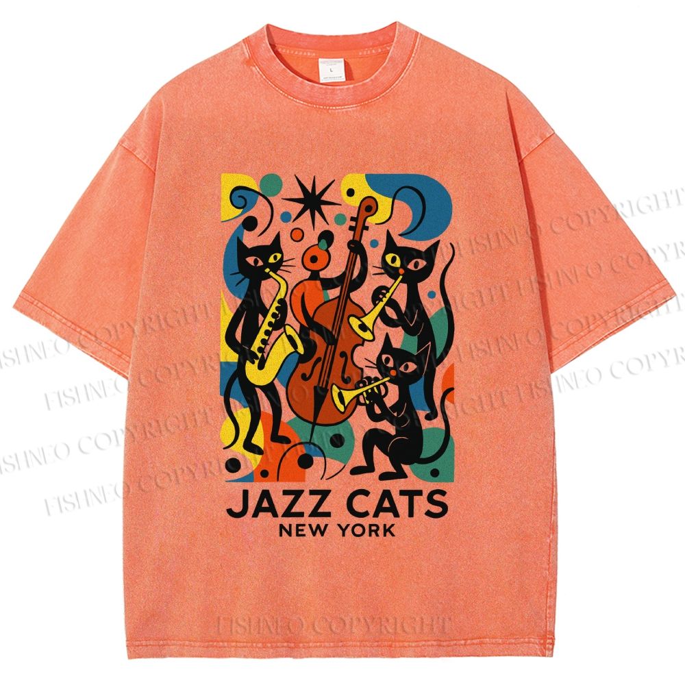 Unisex Jazz Cats Printed Washed Tee