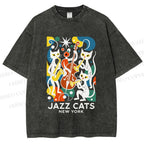 Unisex Jazz Cats Printed Washed Tee