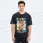 Unisex Jazz Cats Printed Washed Tee