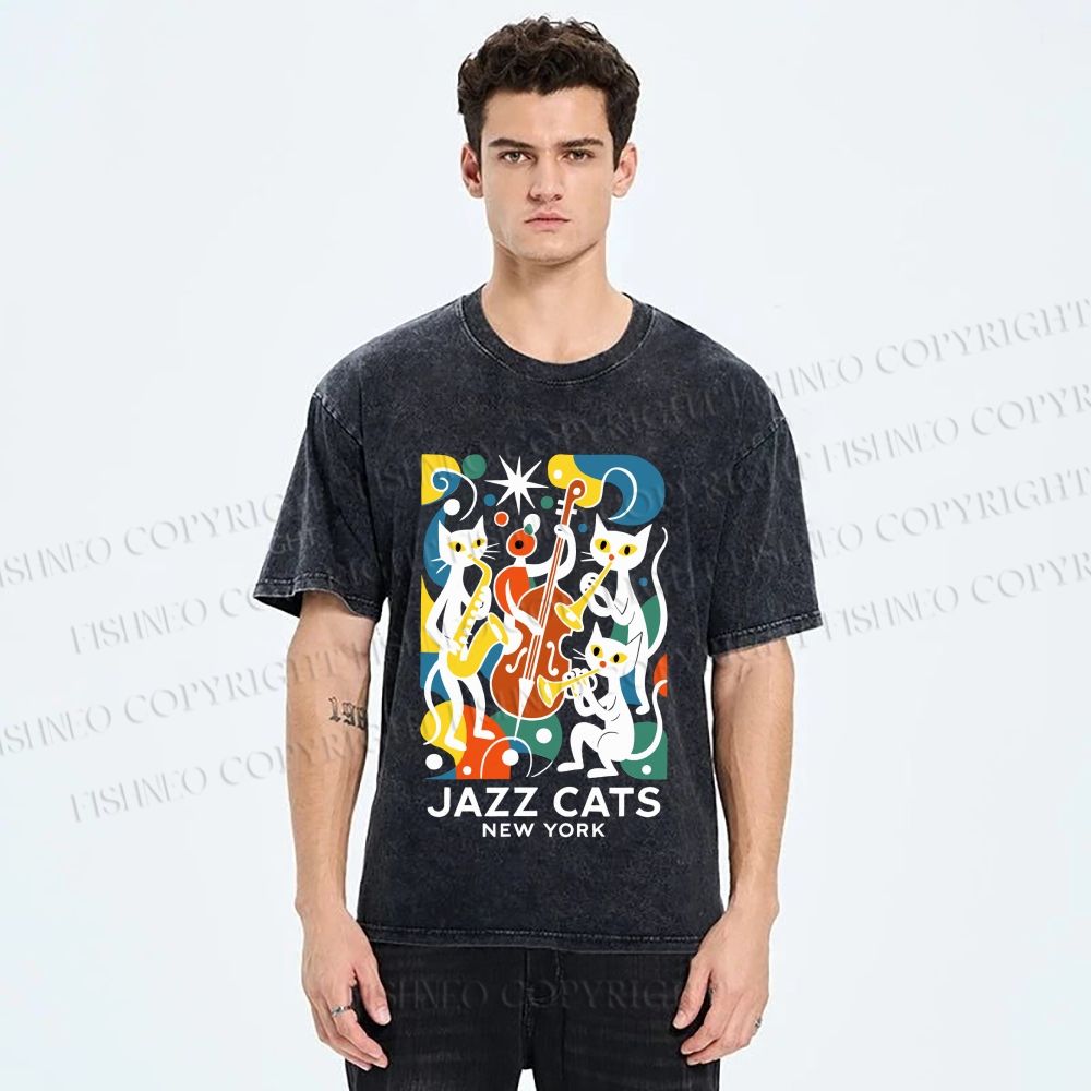 Unisex Jazz Cats Printed Washed Tee