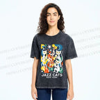 Unisex Jazz Cats Printed Washed Tee