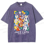 Unisex Jazz Cats Printed Washed Tee