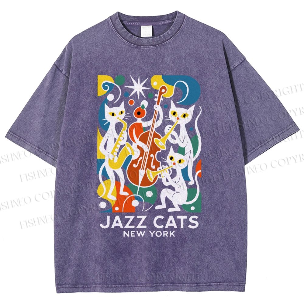 Unisex Jazz Cats Printed Washed Tee