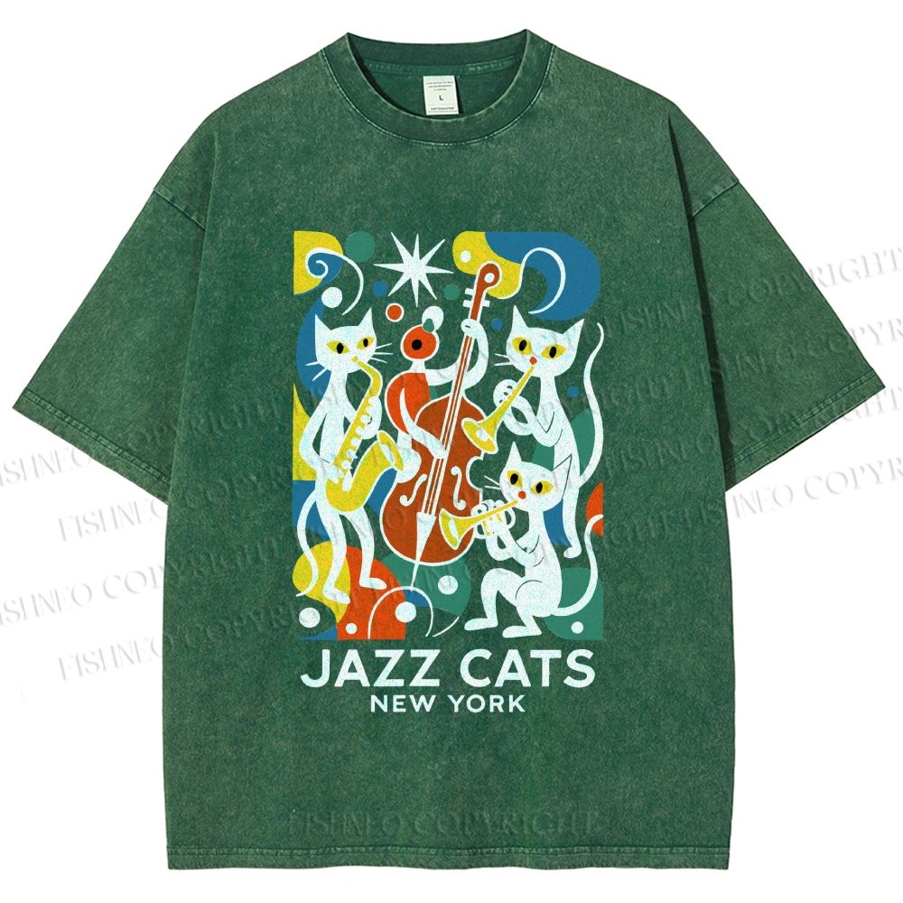 Unisex Jazz Cats Printed Washed Tee