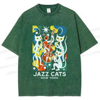 Unisex Jazz Cats Printed Washed Tee