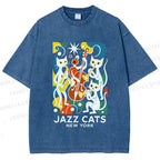Unisex Jazz Cats Printed Washed Tee