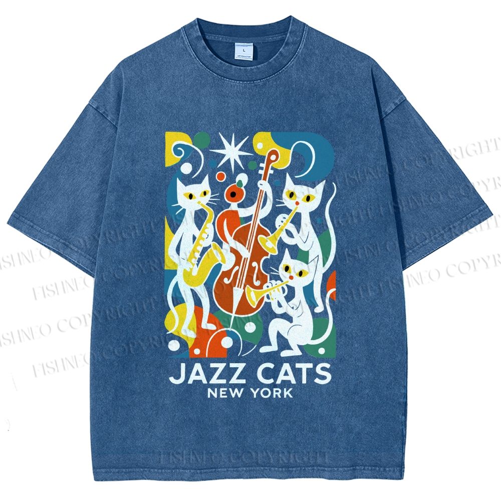 Unisex Jazz Cats Printed Washed Tee