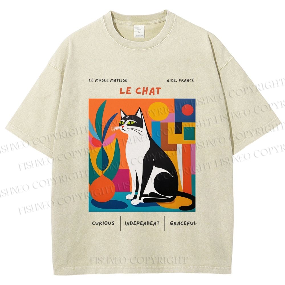 Unisex Le Chat Printed Washed Tee