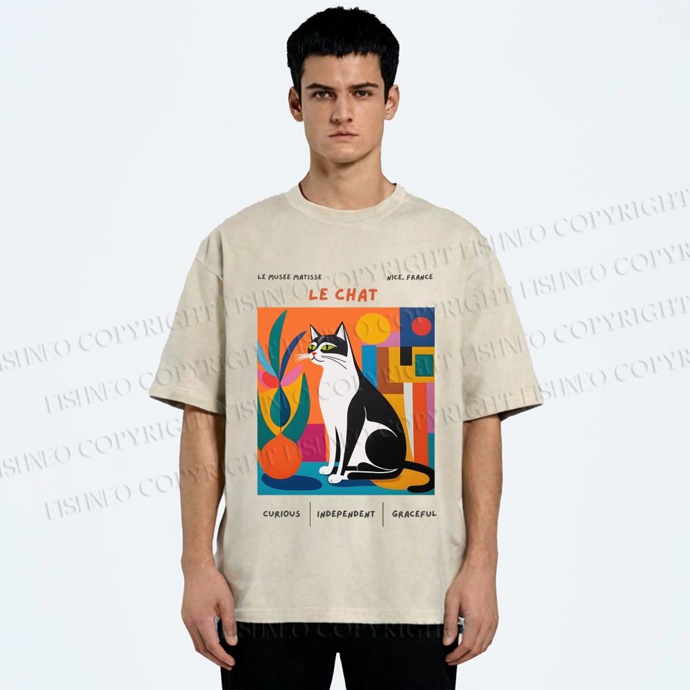 Unisex Le Chat Printed Washed Tee