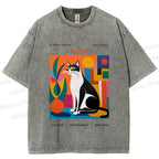 Unisex Le Chat Printed Washed Tee
