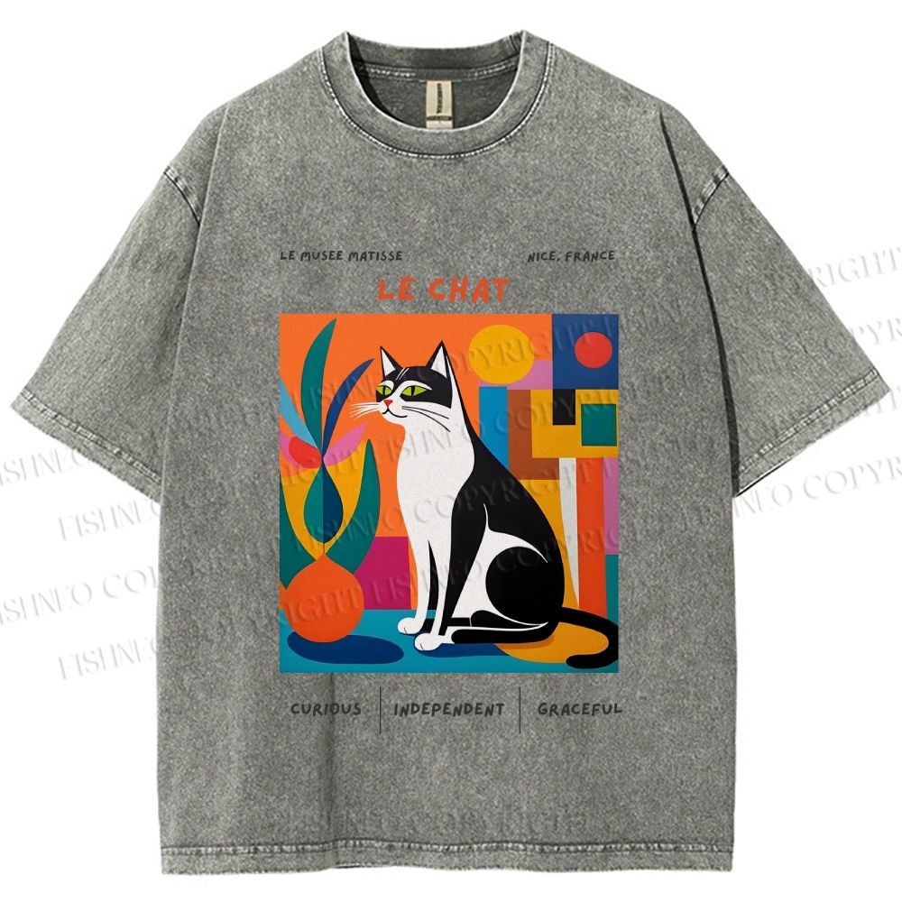 Unisex Le Chat Printed Washed Tee