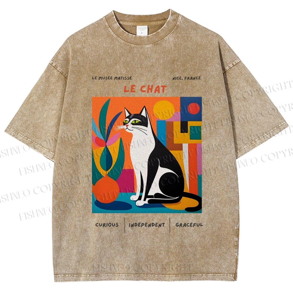 Unisex Le Chat Printed Washed Tee