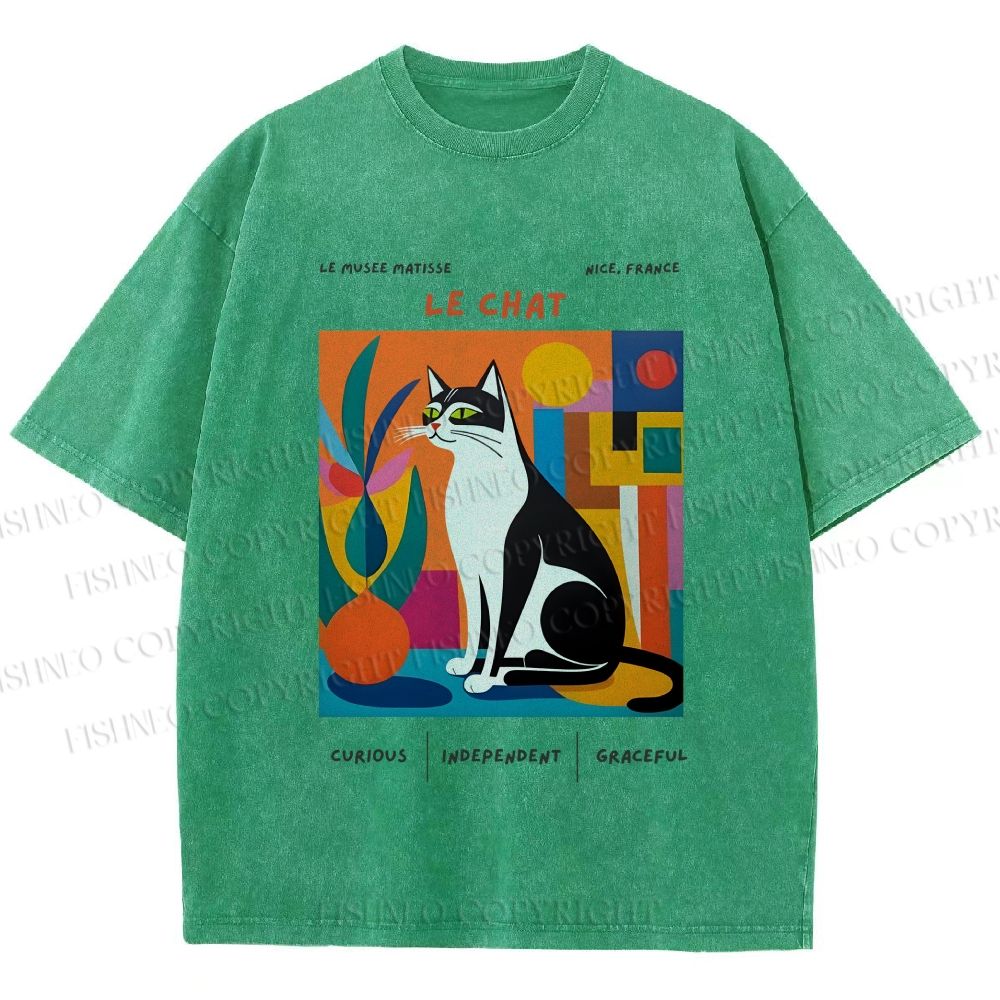 Unisex Le Chat Printed Washed Tee