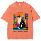 Unisex Le Chat Printed Washed Tee