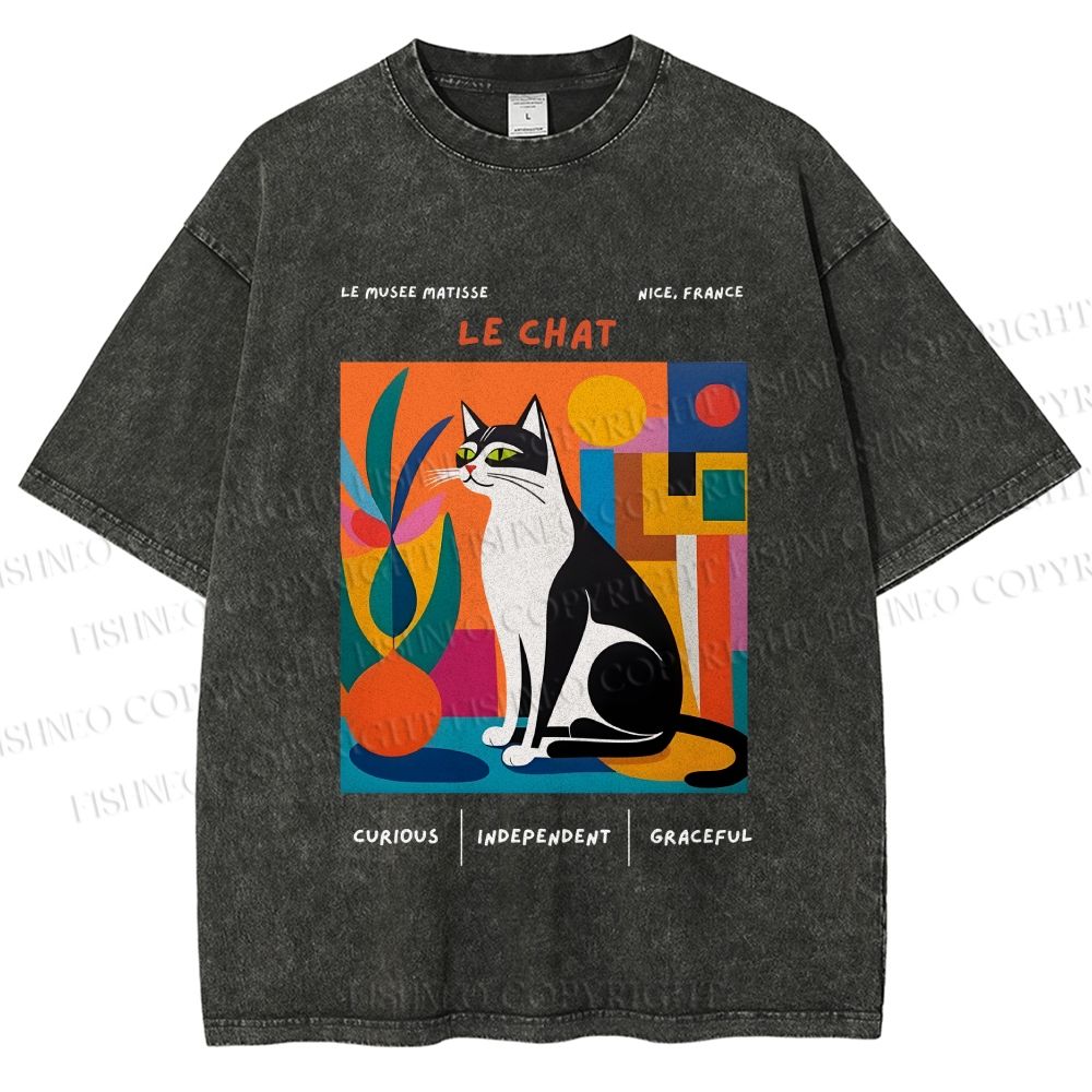 Unisex Le Chat Printed Washed Tee