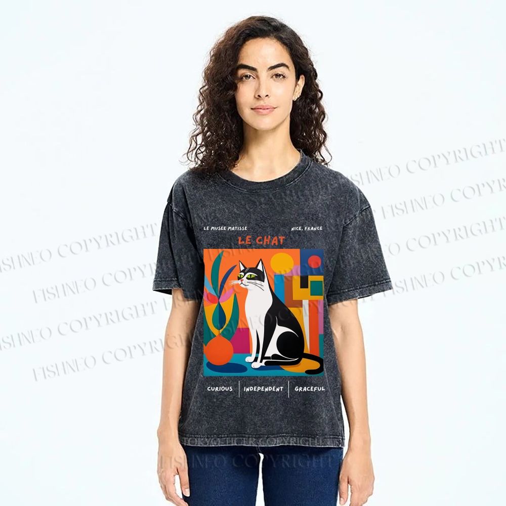 Unisex Le Chat Printed Washed Tee