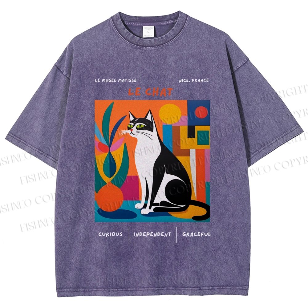 Unisex Le Chat Printed Washed Tee