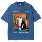 Unisex Le Chat Printed Washed Tee