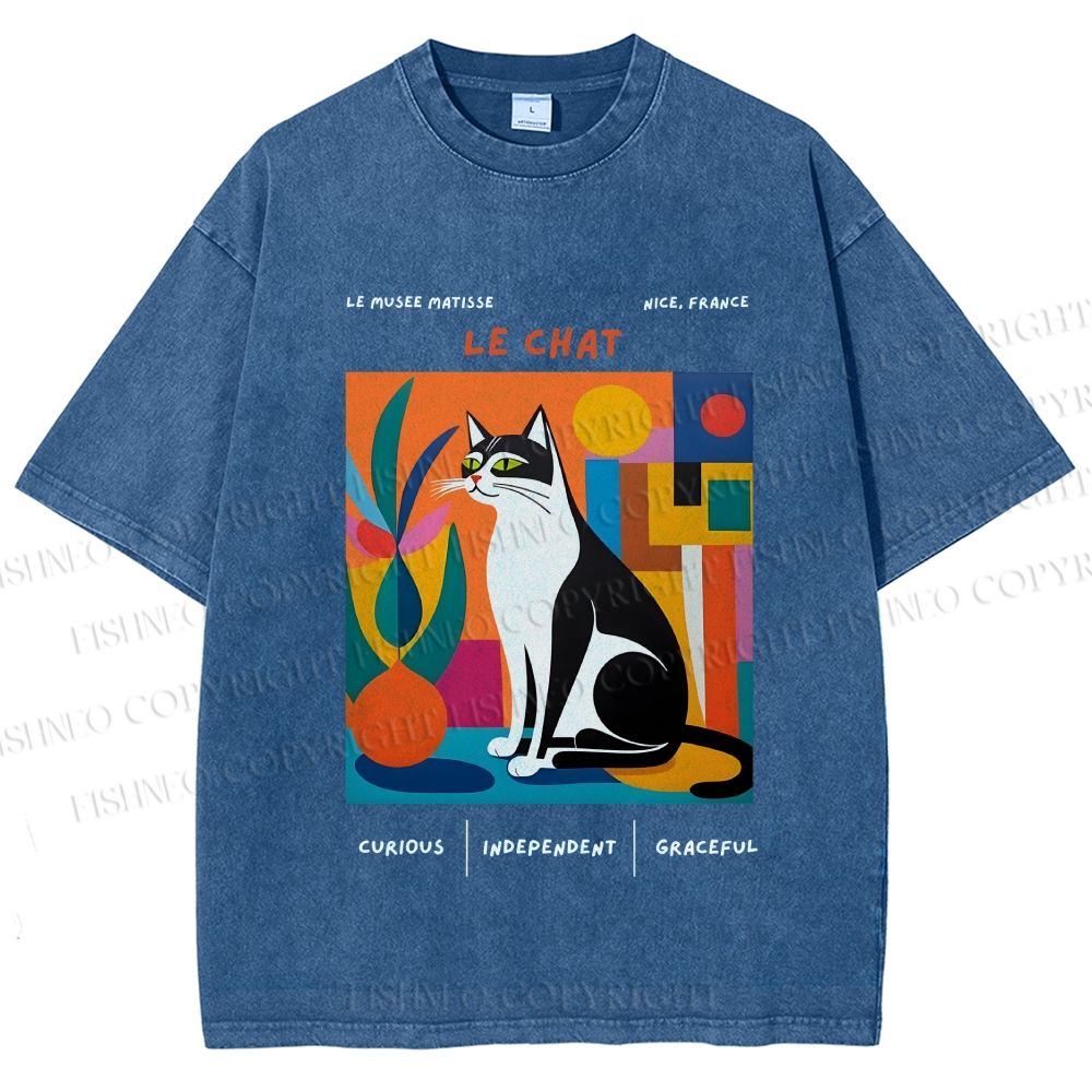 Unisex Le Chat Printed Washed Tee