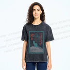Unisex Japanese Cat Mount Fuji Printed Washed Tee