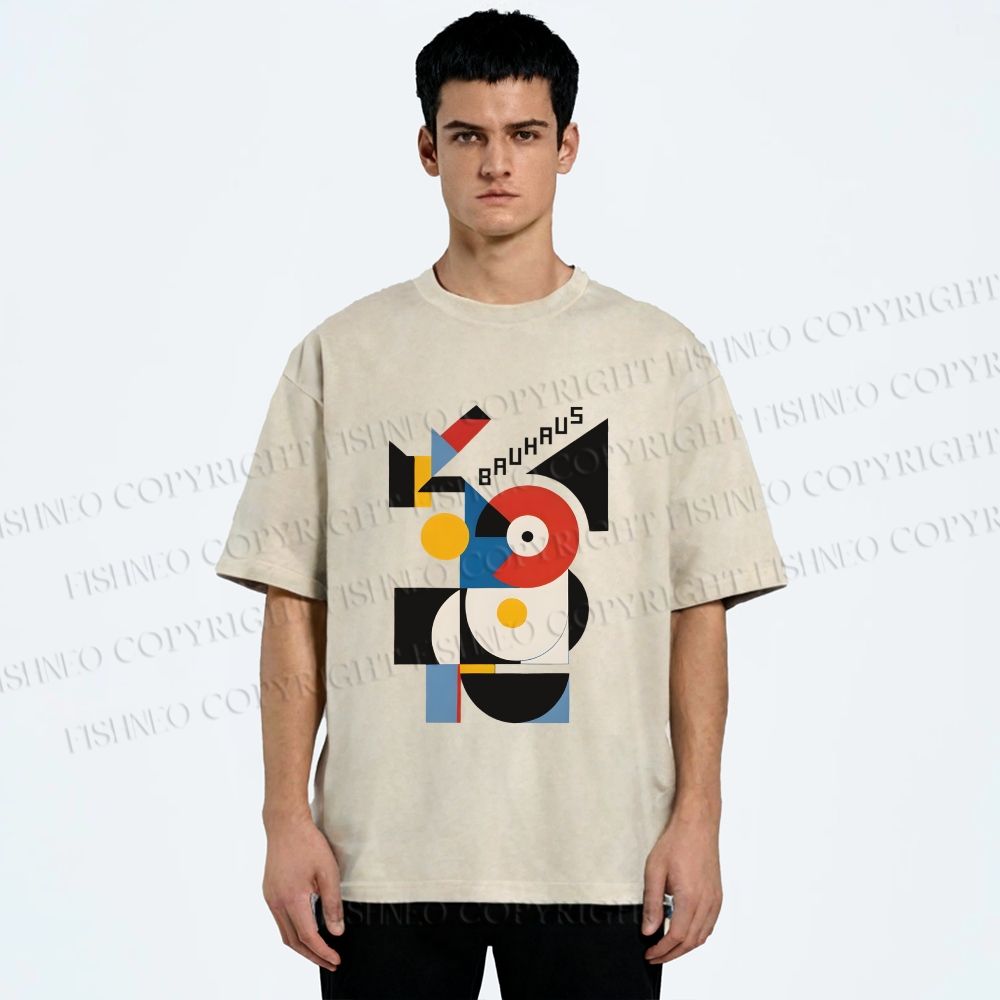Unisex Bauhaus Geometric Printed Washed Tee
