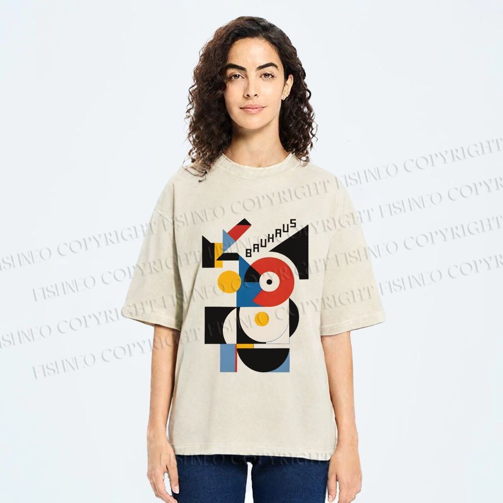 Unisex Bauhaus Geometric Printed Washed Tee
