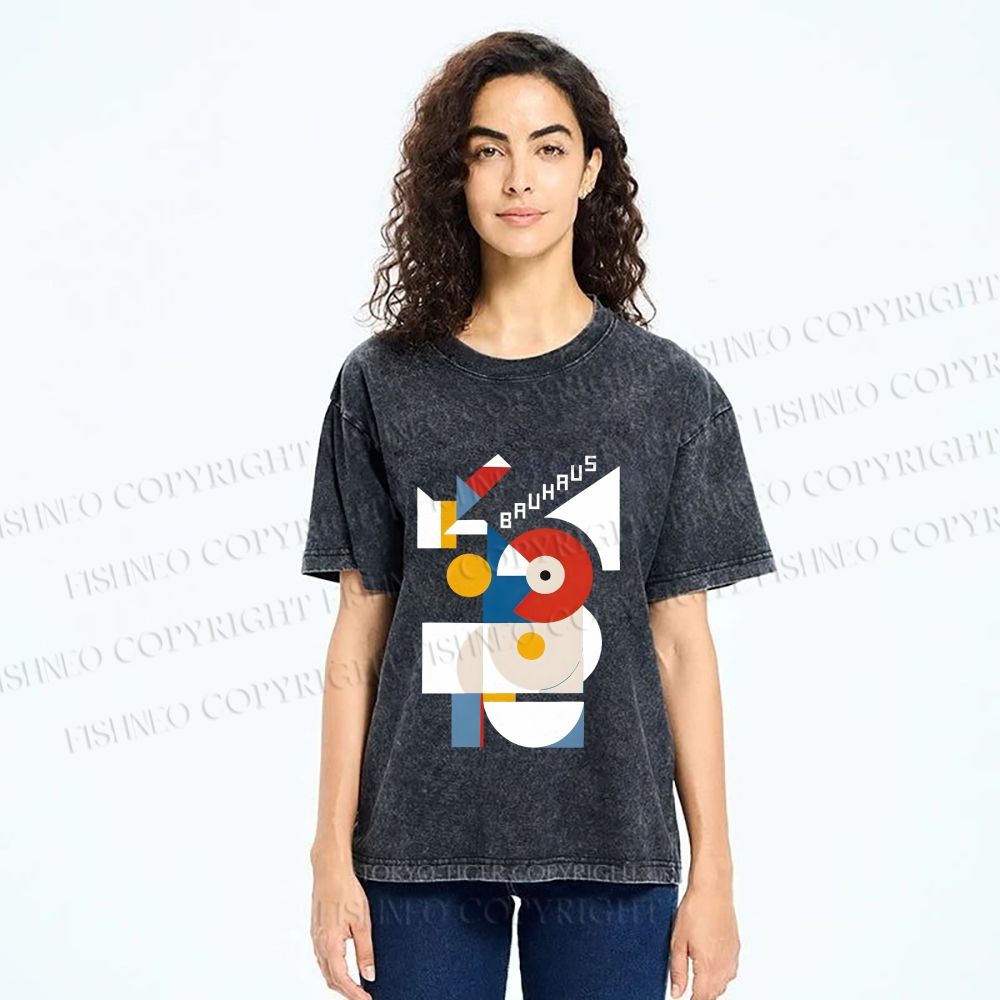 Unisex Bauhaus Geometric Printed Washed Tee