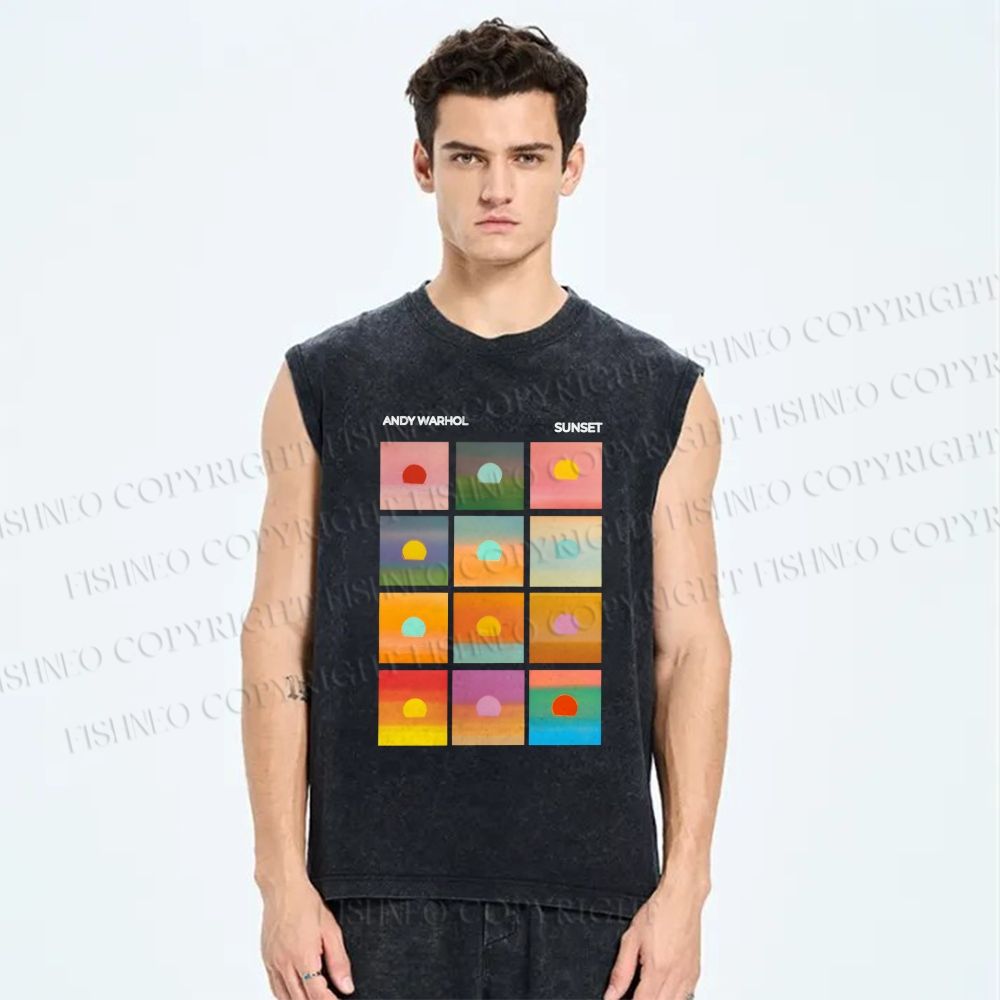 Unisex Andy Warhol Sunset Printed Washed Tank Top