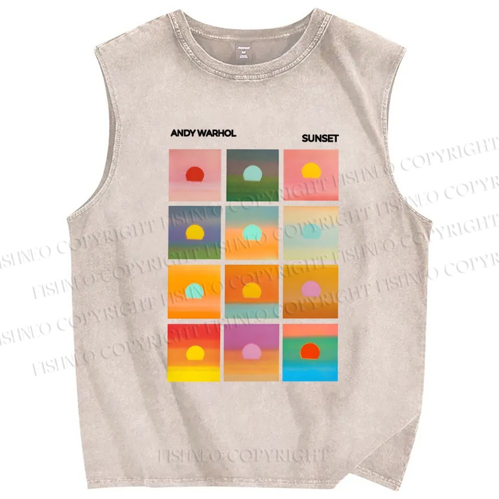 Unisex Andy Warhol Sunset Printed Washed Tank Top
