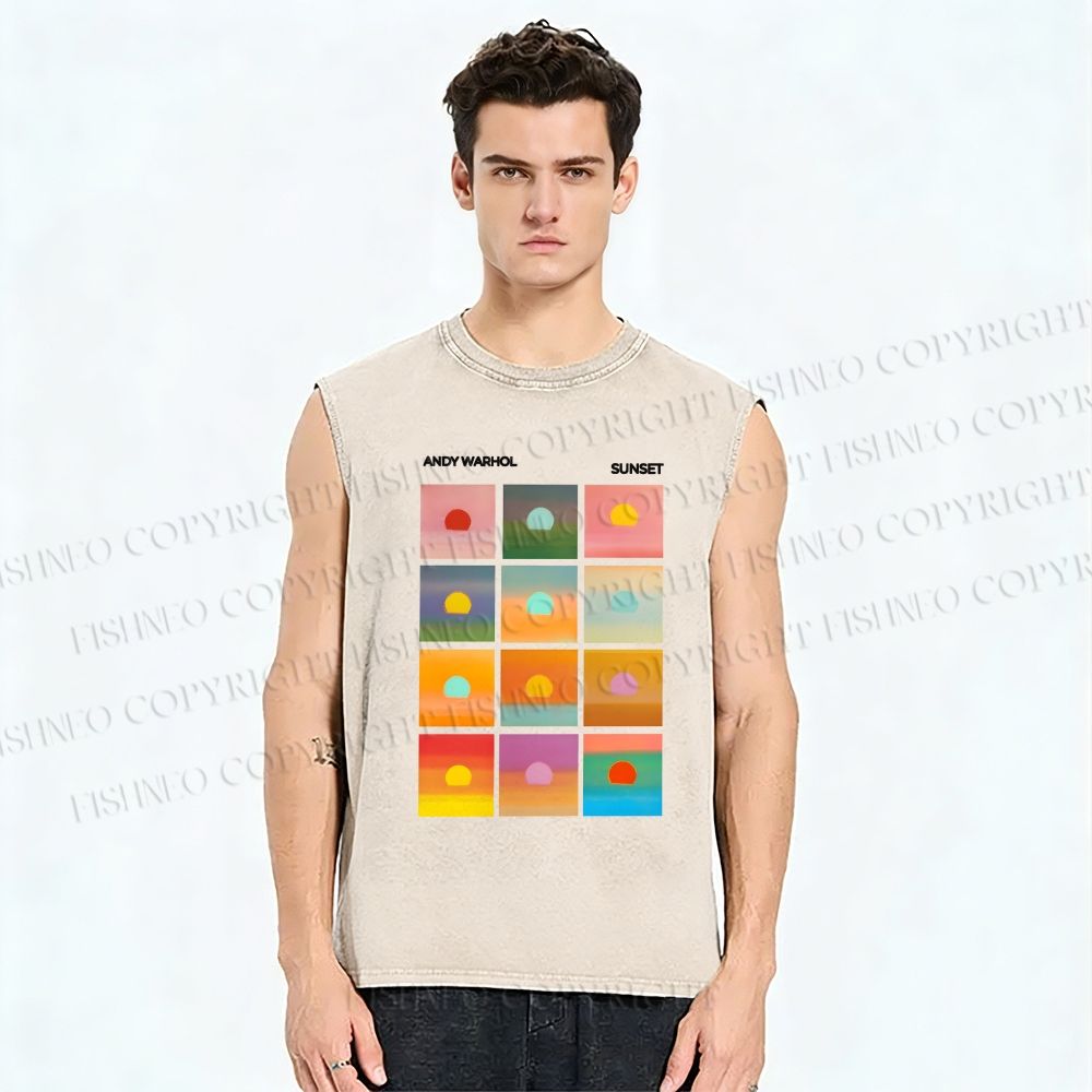 Unisex Andy Warhol Sunset Printed Washed Tank Top