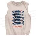 Unisex Vintage Sardine Printed Washed Tank Top
