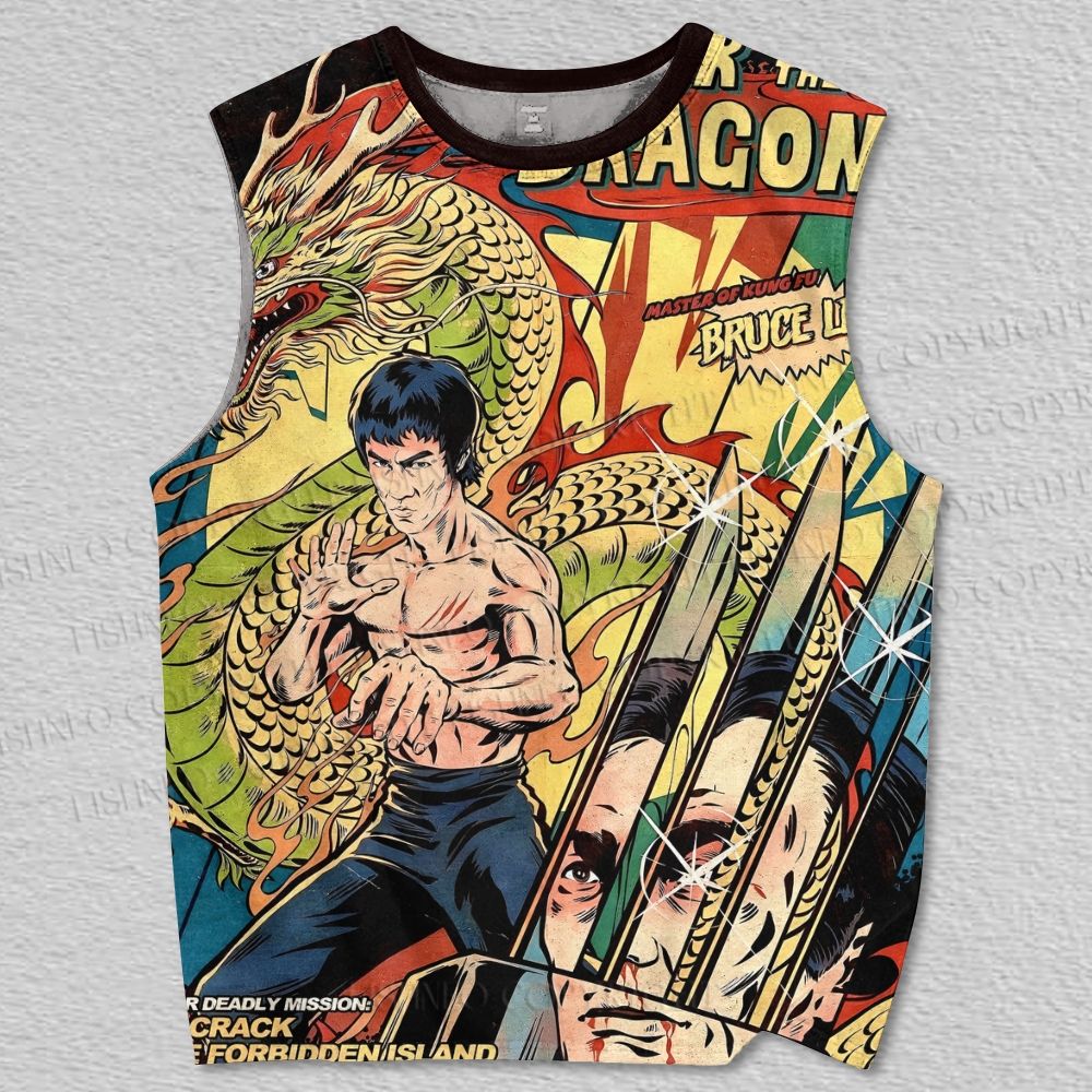 Unisex Bruce Lee Comic Poster Printed Tank Top