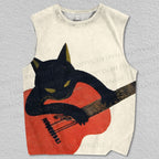 Unisex Black Cat Playing the Guitar Printed Tank Top