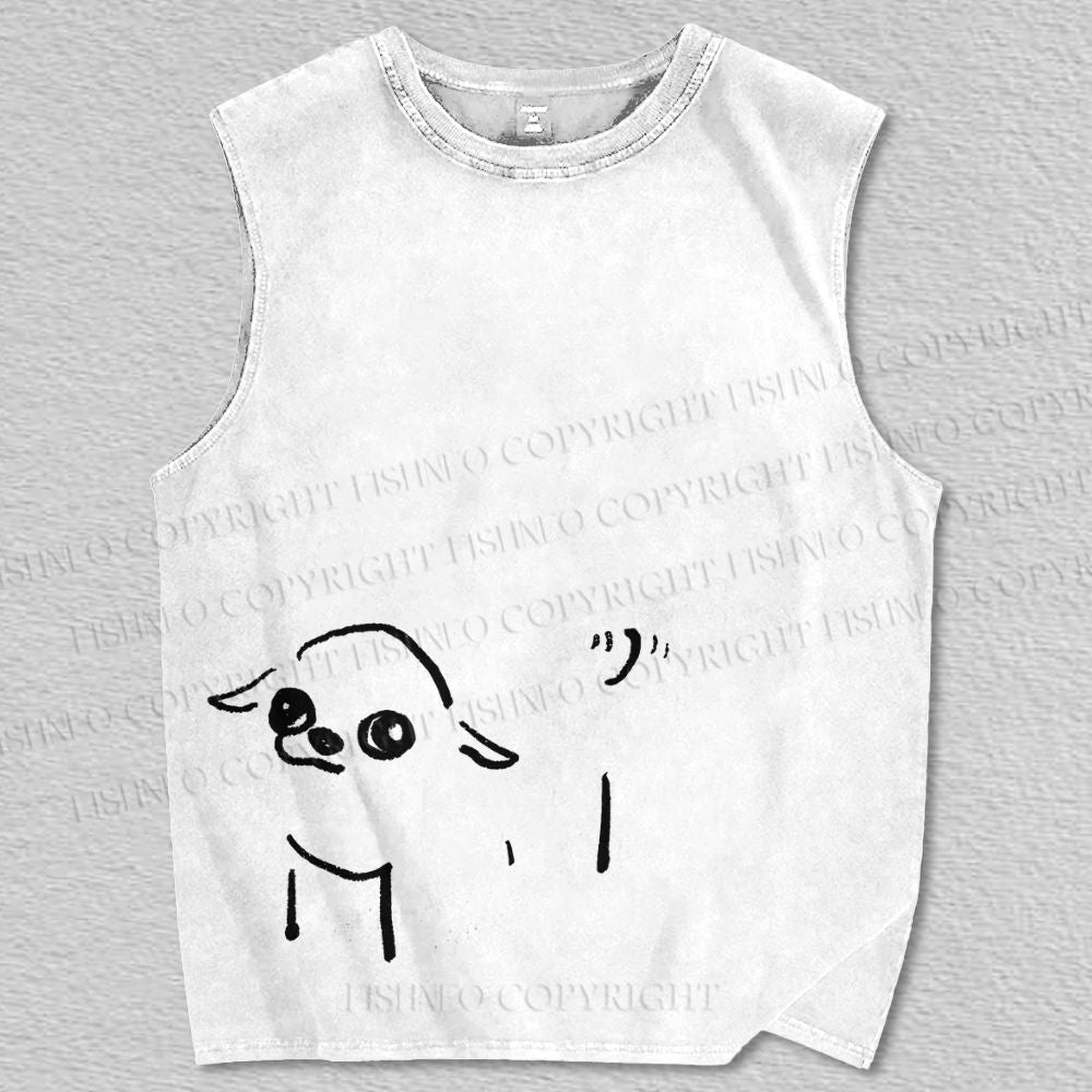 Unisex Simple Line Drawing Chihuahua Printed Tank Top