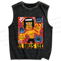 Unisex Bruce Lee Graffiti Printed Washed Tank Top